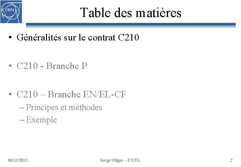 Table des matières • Généralités sur le contrat C 210 • C 210 -