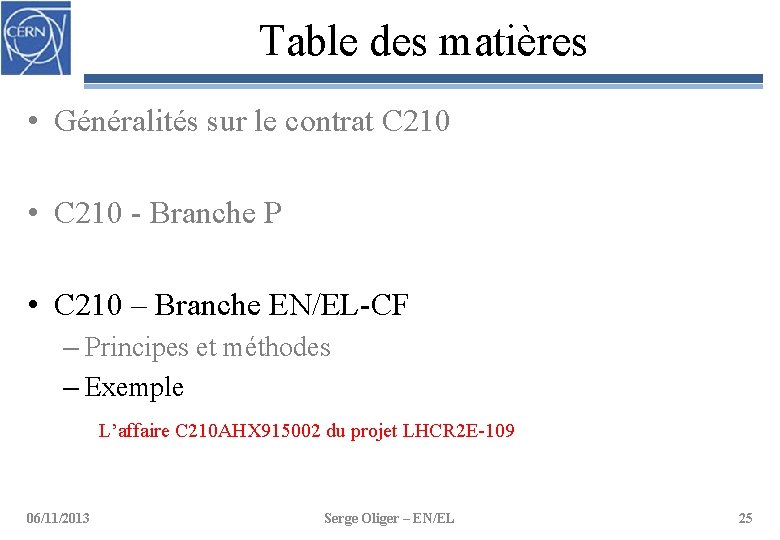 Table des matières • Généralités sur le contrat C 210 • C 210 -