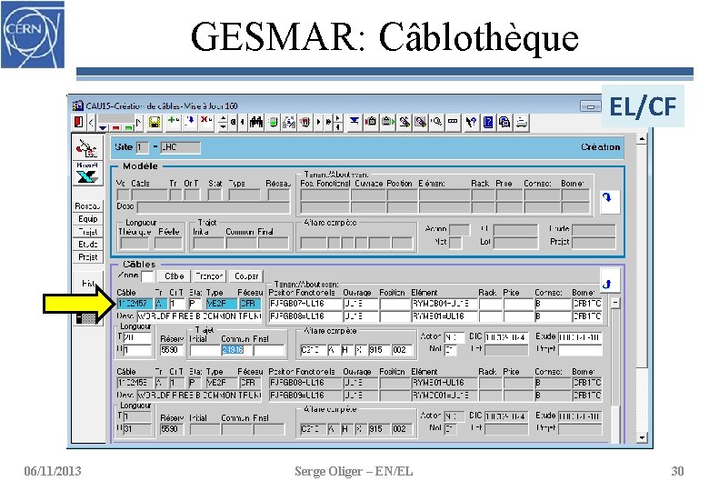 GESMAR: Câblothèque EL/CF 06/11/2013 Serge Oliger – EN/EL 30 