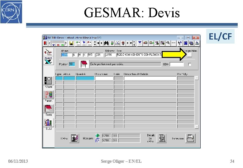 GESMAR: Devis EL/CF 06/11/2013 Serge Oliger – EN/EL 34 