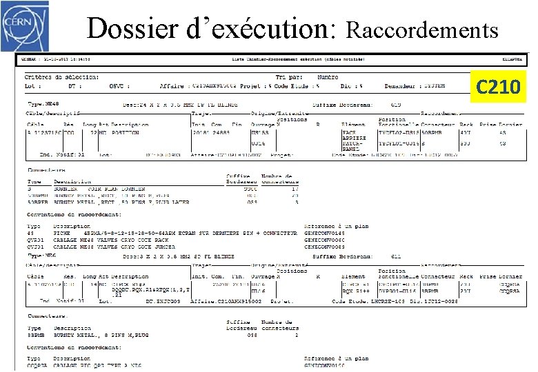 Dossier d’exécution: Raccordements C 210 06/11/2013 Serge Oliger – EN/EL 40 