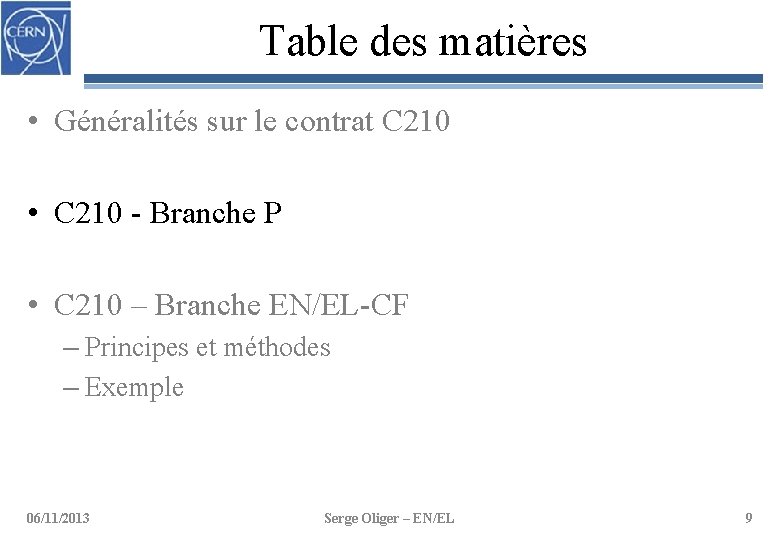 Table des matières • Généralités sur le contrat C 210 • C 210 -