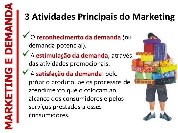 MARKETING E DEMANDA 3 Atividades Principais do Marketing O reconhecimento da demanda (ou demanda