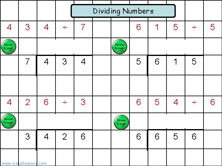 Dividing Numbers 4 4 3 4 ÷ 7 6 2 6 1 5 ÷ Dividing Numbers 4 4 3 4 ÷ 7 6 2 6 1 5 ÷