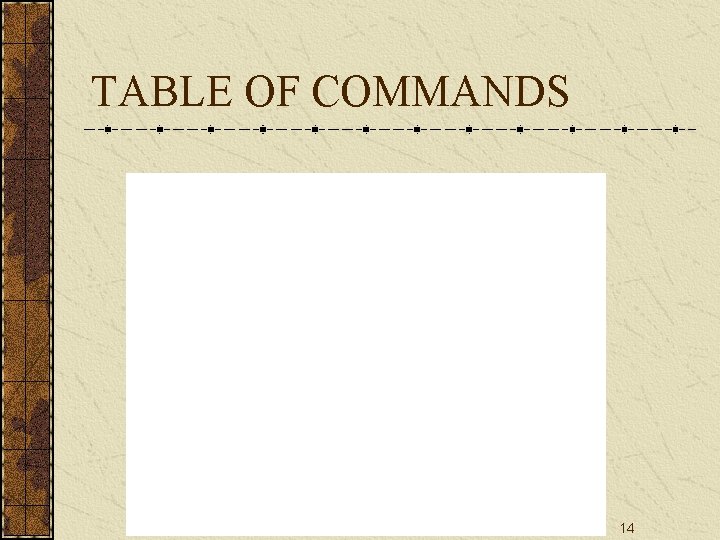TABLE OF COMMANDS 14 