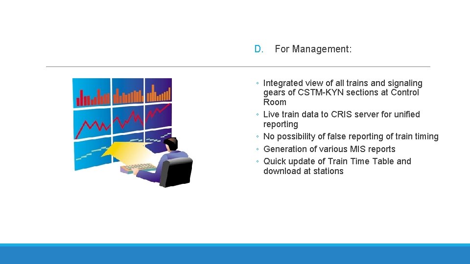 D. For Management: ◦ Integrated view of all trains and signaling gears of CSTM-KYN