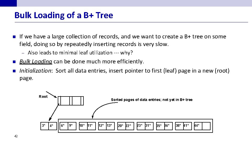 Bulk Loading of a B+ Tree n If we have a large collection of