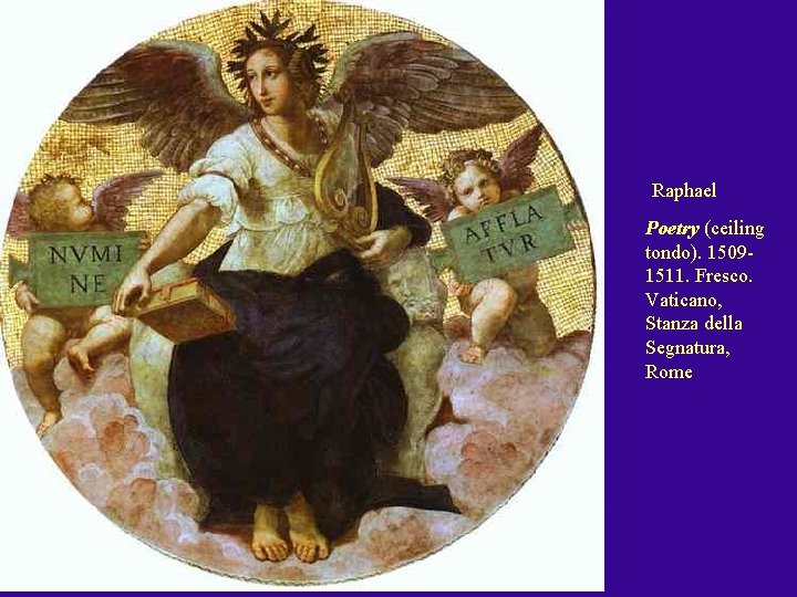 Raphael Poetry (ceiling tondo). 15091511. Fresco. Vaticano, Stanza della Segnatura, Rome 