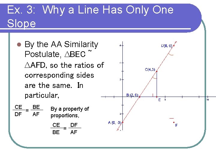 Ex. 3: Why a Line Has Only One Slope l By the AA Similarity