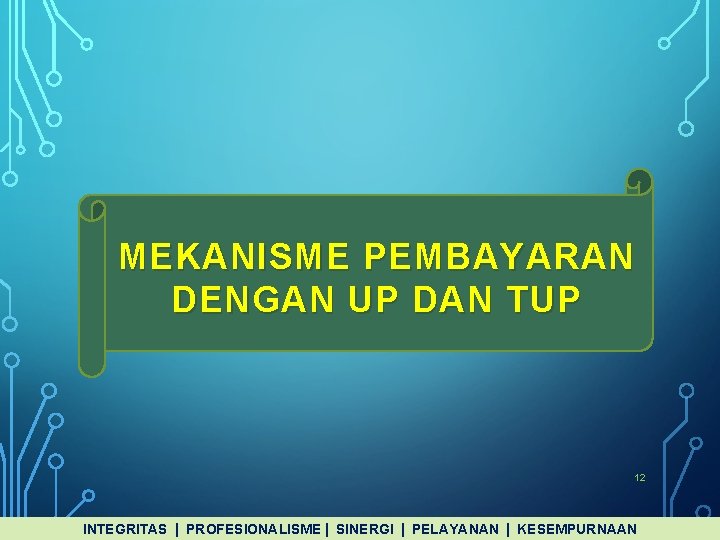 MEKANISME PEMBAYARAN DENGAN UP DAN TUP 12 INTEGRITAS PROFESIONALISME SINERGI PELAYANAN KESEMPURNAAN 