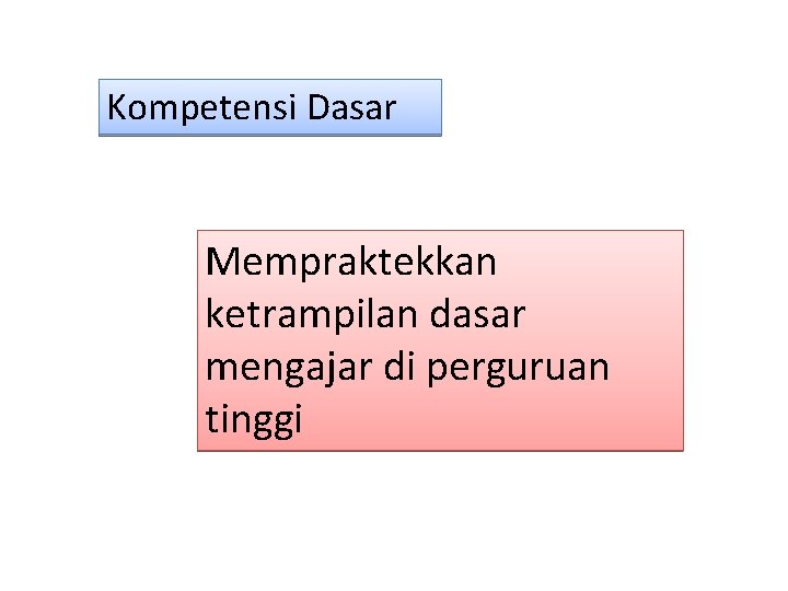 Kompetensi Dasar Mempraktekkan ketrampilan dasar mengajar di perguruan tinggi 