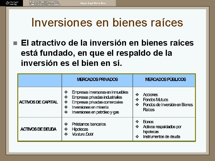 Inversiones en bienes raíces n El atractivo de la inversión en bienes raíces está