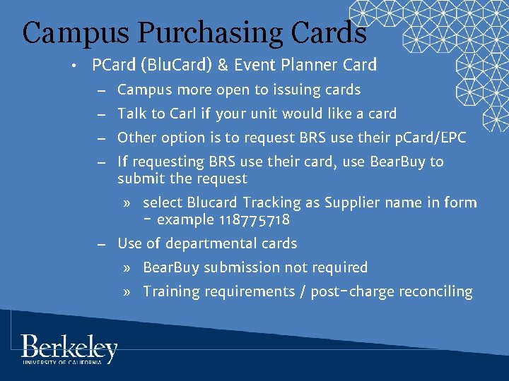 Campus Purchasing Cards • PCard (Blu. Card) & Event Planner Card – Campus more