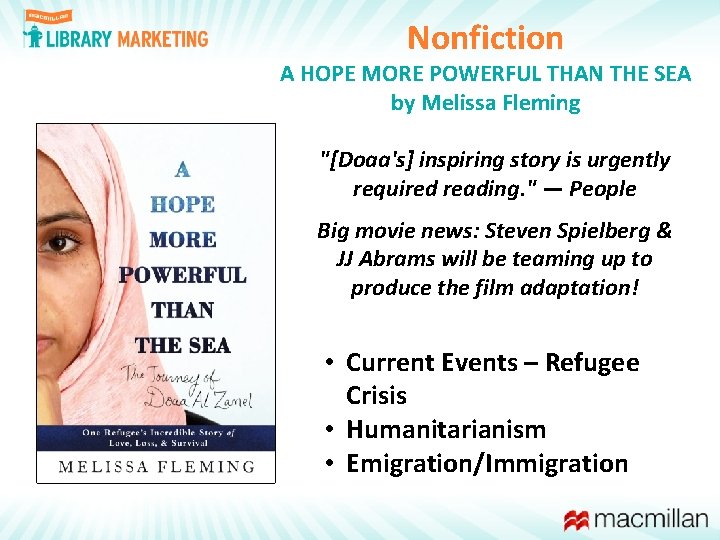 Nonfiction A HOPE MORE POWERFUL THAN THE SEA by Melissa Fleming "[Doaa's] inspiring story