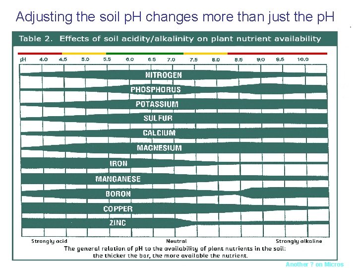 Adjusting the soil p. H changes more than just the p. H ______________ Another