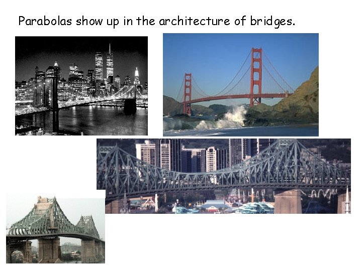 Parabolas show up in the architecture of bridges. 