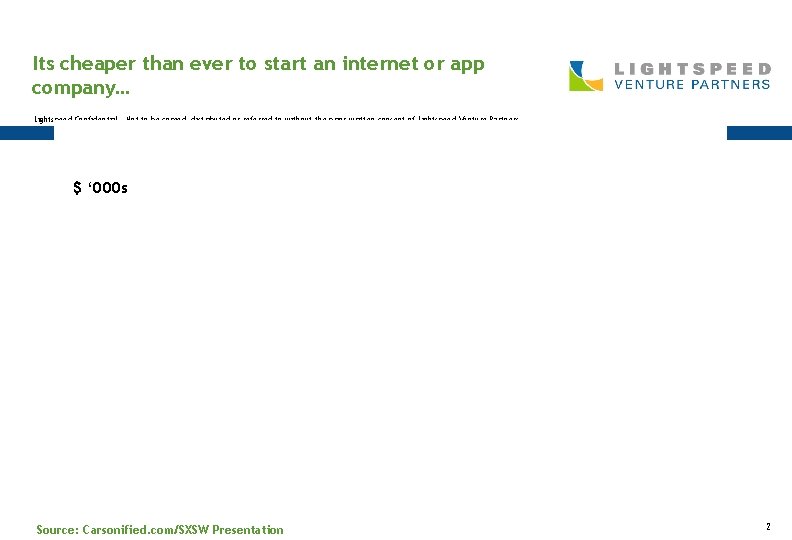 Its cheaper than ever to start an internet or app company… Lightspeed Confidential -