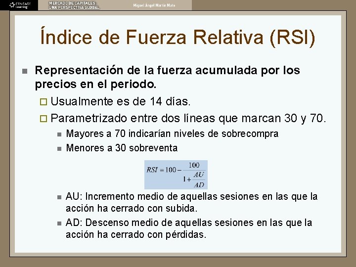 Índice de Fuerza Relativa (RSI) n Representación de la fuerza acumulada por los precios
