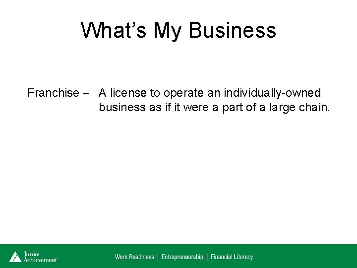 What’s My Business Franchise – A license to operate an individually-owned business as if