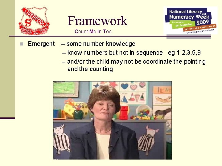 Framework Count Me In Too n Emergent – some number knowledge – know numbers