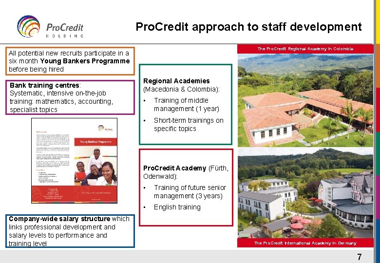 Pro. Credit approach to staff development The Pro. Credit Regional Academy in Colombia All