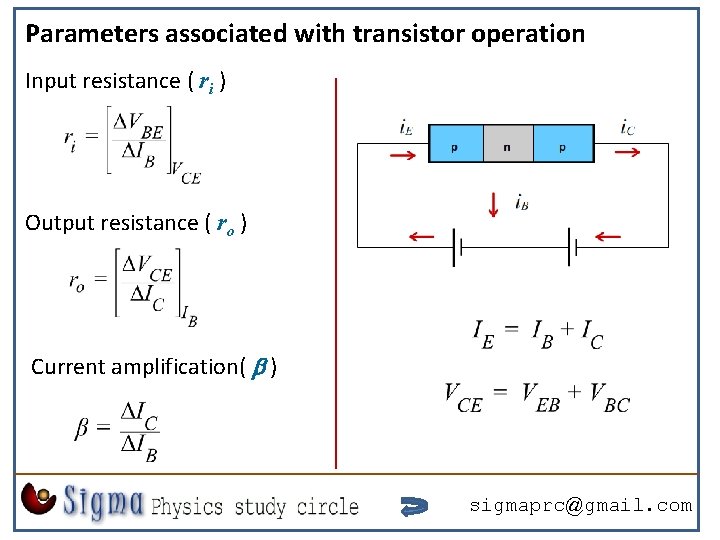 Parameters associated with transistor operation Input resistance ( ri ) Output resistance ( ro