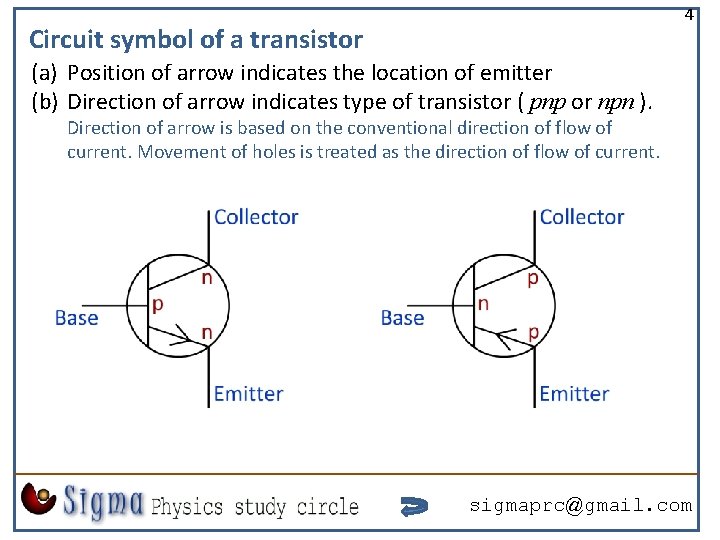 4 Circuit symbol of a transistor (a) Position of arrow indicates the location of