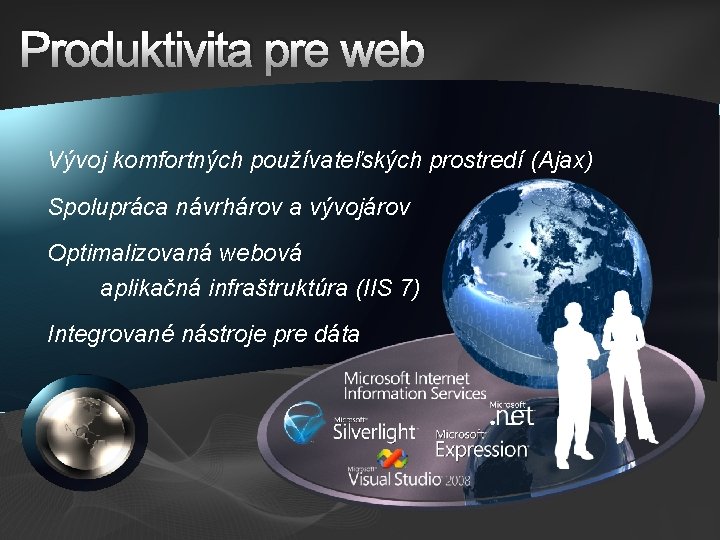 Produktivita pre web Vývoj komfortných používateľských prostredí (Ajax) Spolupráca návrhárov a vývojárov Optimalizovaná webová