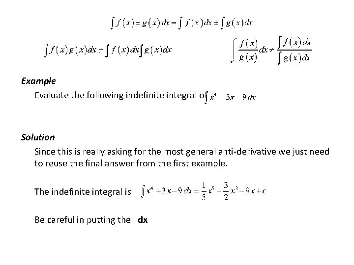 Example Evaluate the following indefinite integral of Solution Since this is really asking for