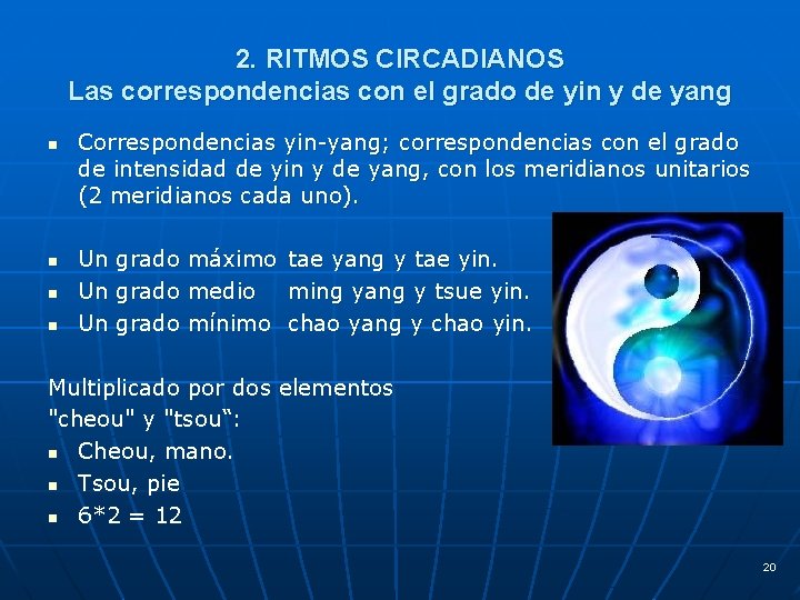 2. RITMOS CIRCADIANOS Las correspondencias con el grado de yin y de yang n