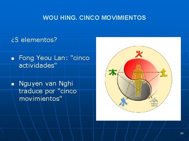 WOU HING. CINCO MOVIMIENTOS ¿ 5 elementos? n n Fong Yeou Lan: "cinco actividades"