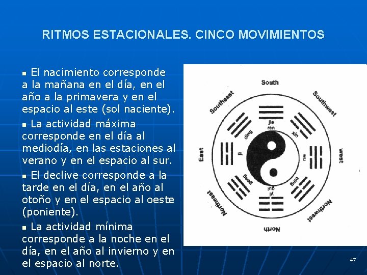 RITMOS ESTACIONALES. CINCO MOVIMIENTOS El nacimiento corresponde a la mañana en el día, en