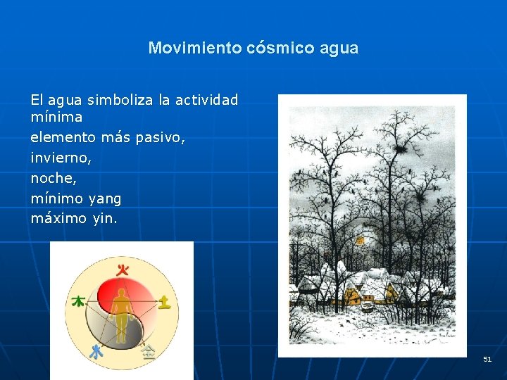 Movimiento cósmico agua El agua simboliza la actividad mínima elemento más pasivo, invierno, noche,