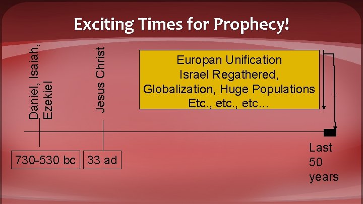 Jesus Christ Daniel, Isaiah, Ezekiel Exciting Times for Prophecy! 730 -530 bc 33 ad