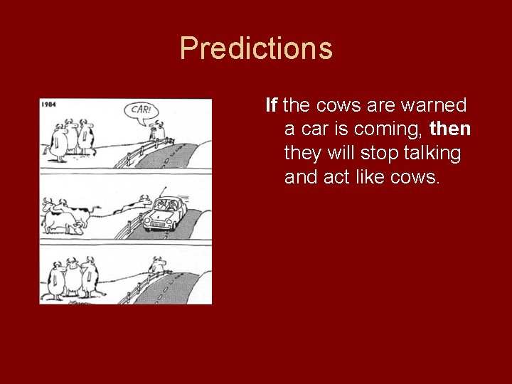 Predictions If the cows are warned a car is coming, then they will stop