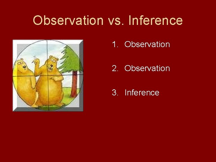 Observation vs. Inference 1. Observation 2. Observation 3. Inference 
