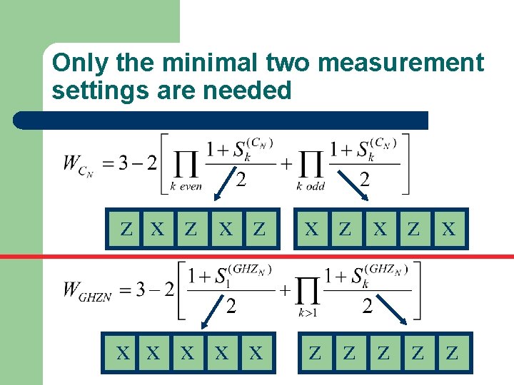 Only the minimal two measurement settings are needed z x z x z x