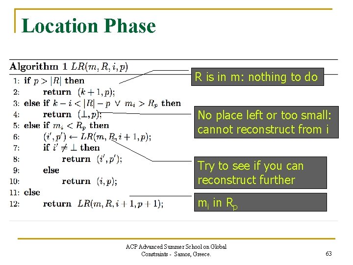 Location Phase R is in m: nothing to do No place left or too