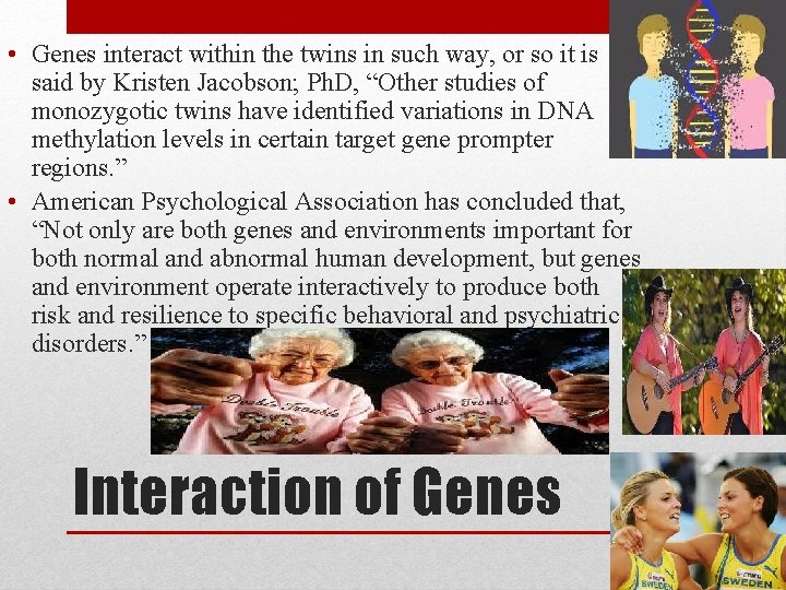  • Genes interact within the twins in such way, or so it is