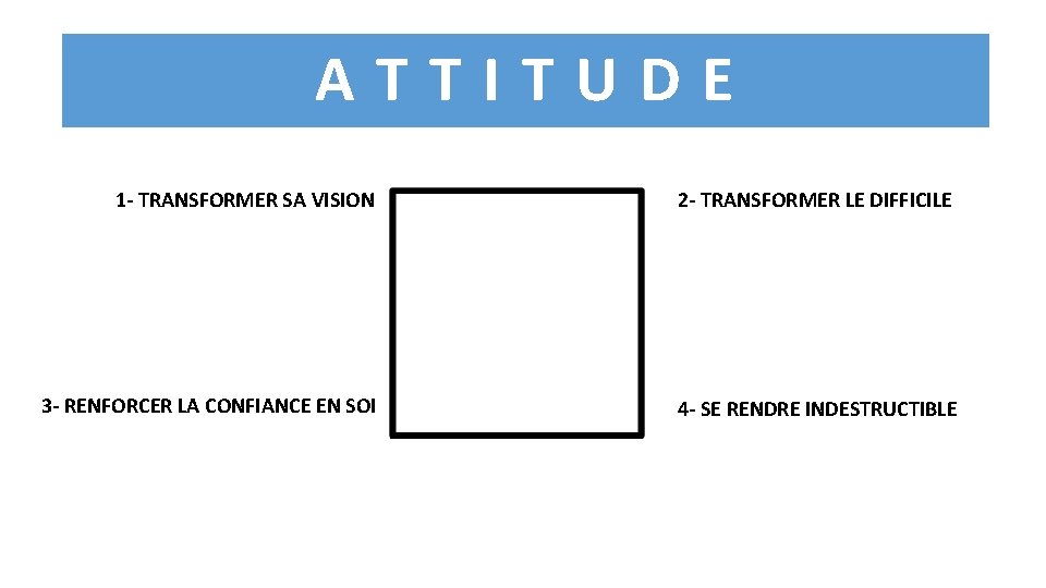 ATTITUDE 1 - TRANSFORMER SA VISION 2 - TRANSFORMER LE DIFFICILE 3 - RENFORCER