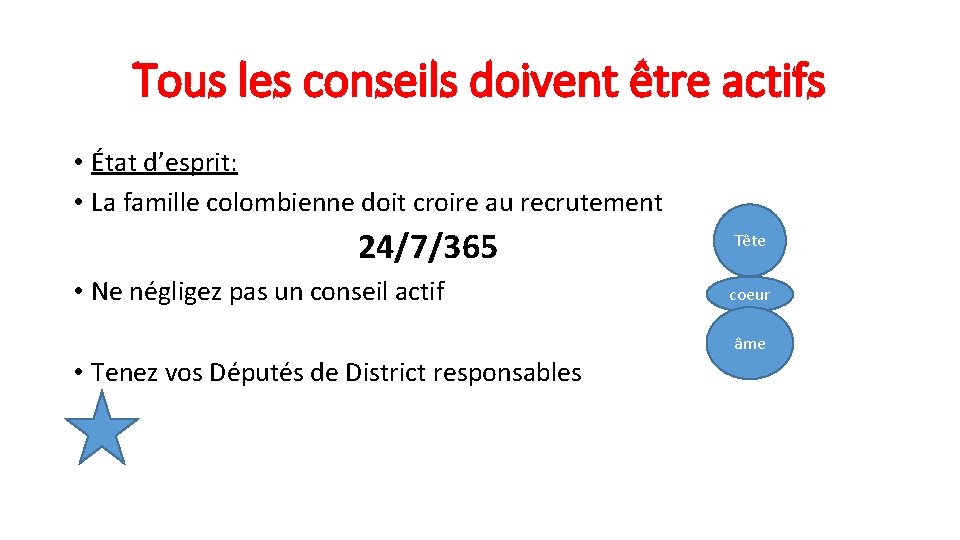 Tous les conseils doivent être actifs • État d’esprit: • La famille colombienne doit