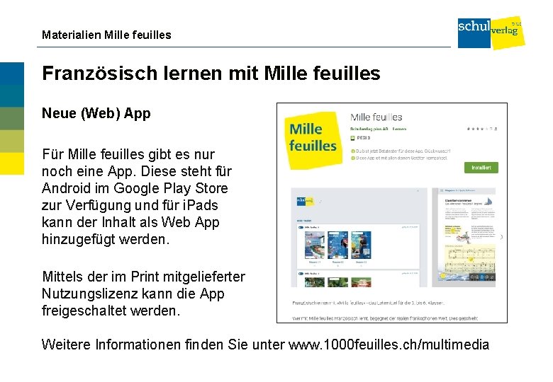 Materialien Mille feuilles Französisch lernen mit Mille feuilles Neue (Web) App Für Mille feuilles