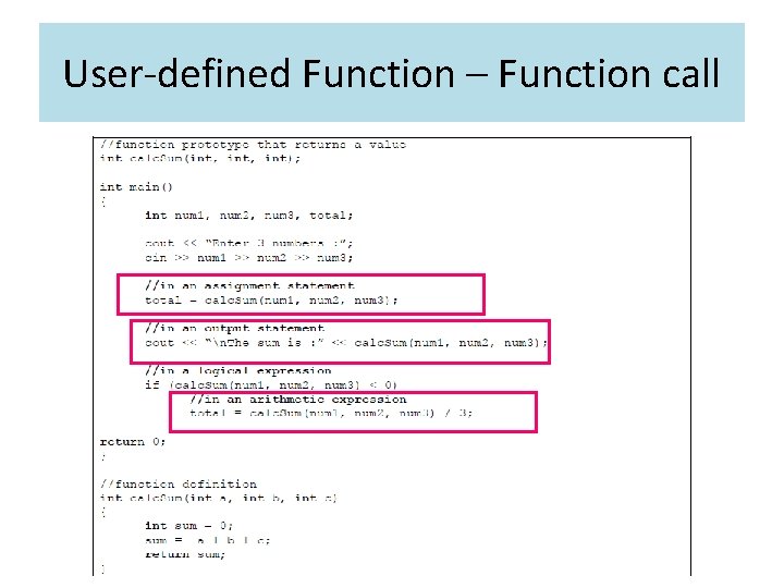 User-defined Function – Function call 