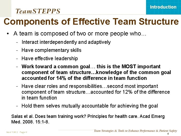 Introduction Components of Effective Team Structure • A team is composed of two or