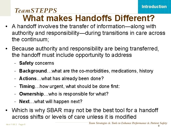 Introduction What makes Handoffs Different? • A handoff involves the transfer of information—along with