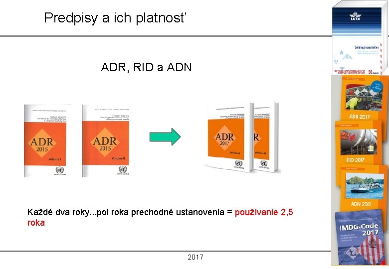 Predpisy a ich platnosť ADR, RID a ADN Každé dva roky. . . pol