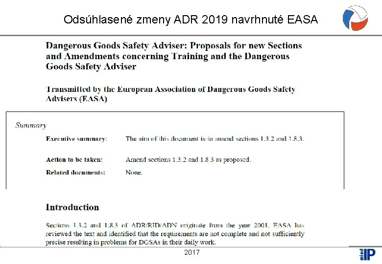 Odsúhlasené zmeny ADR 2019 navrhnuté EASA 2017 