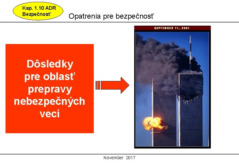 Kap. 1. 10 ADR Bezpečnosť Opatrenia pre bezpečnosť Dôsledky pre oblasť prepravy nebezpečných vecí