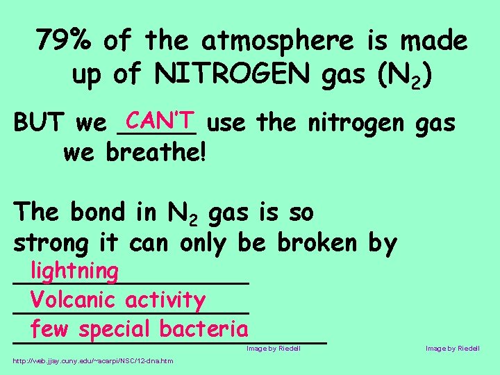 79% of the atmosphere is made up of NITROGEN gas (N 2) CAN’T use