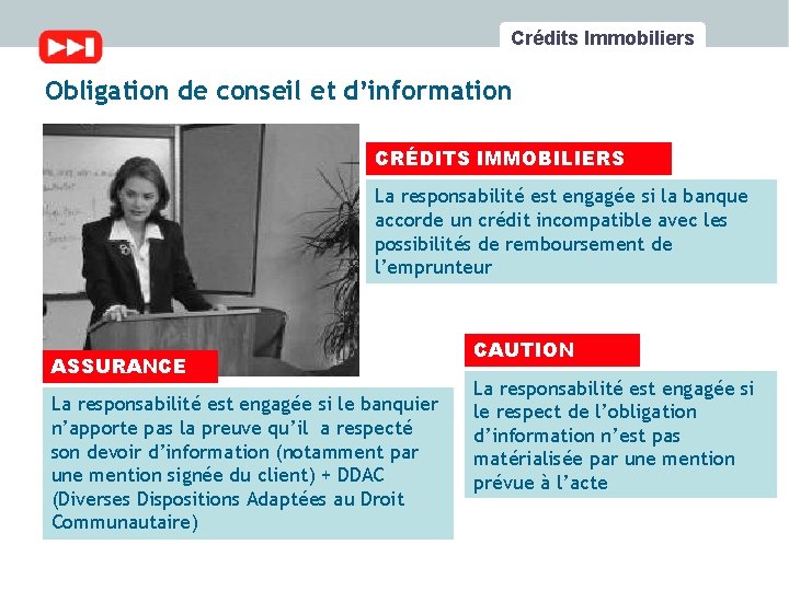 Crédits Immobiliers Obligation de conseil et d’information CRÉDITS IMMOBILIERS La responsabilité est engagée si